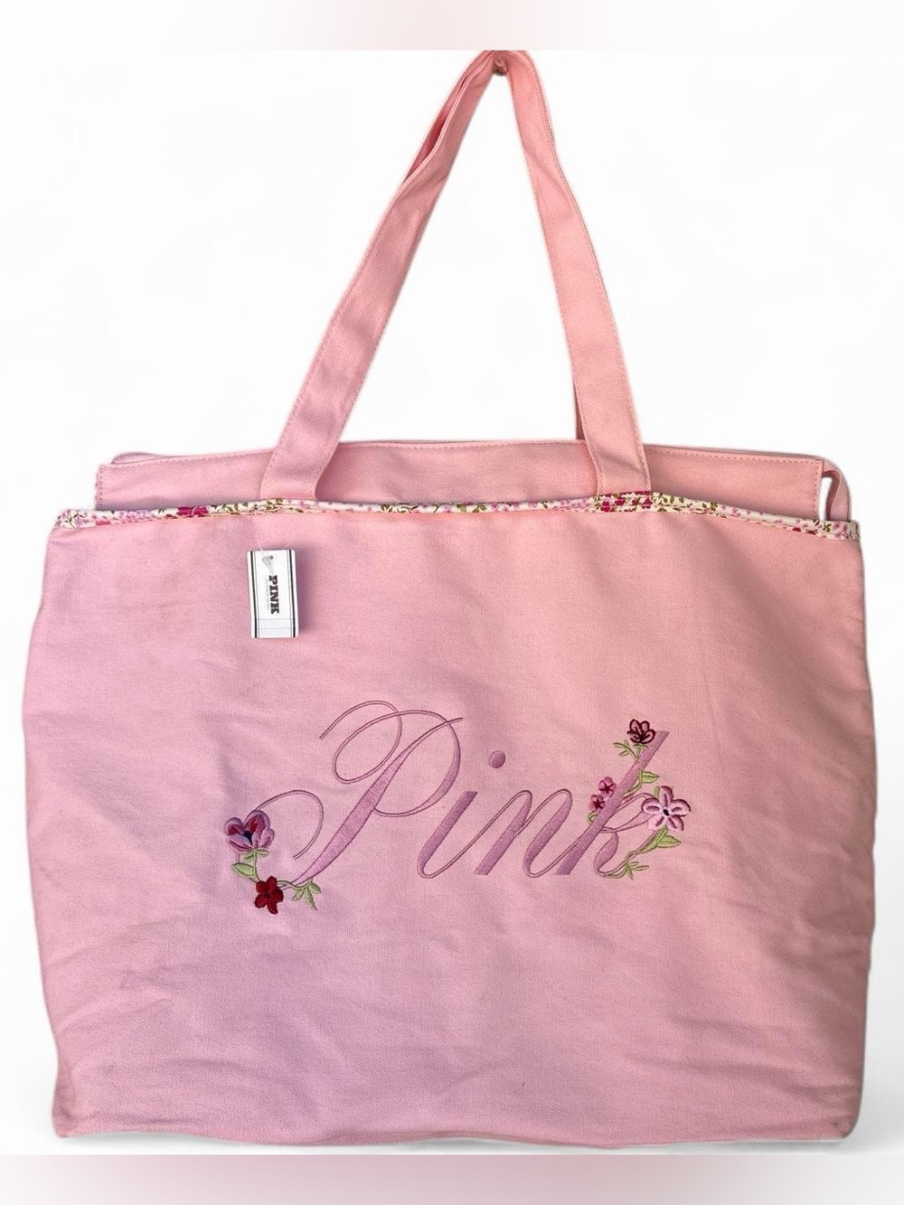 PINK Victoria's Secret Pink Floral Embroidered Canvas Tote
